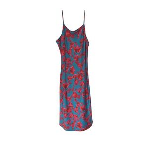 A New Day Slip Dress Floral Blue Satin Sleeveless Date Night Dainty Midi Medium